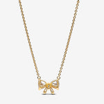 Pandora 14k Gold Plated Bow W Clear Cz Collier 45cm Necklace