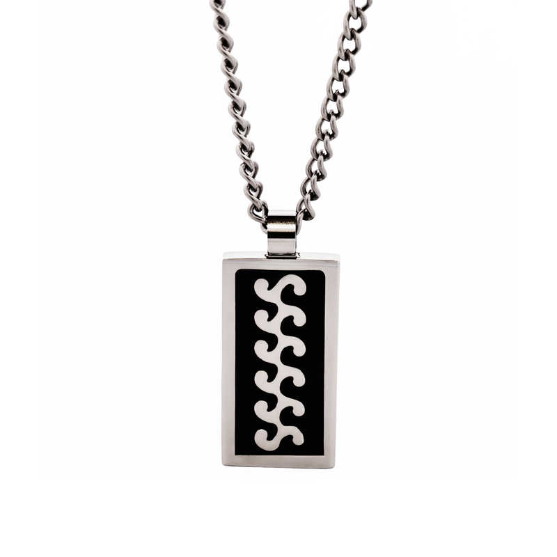 Cudworth Stainless Steel Black Enamel Pendant on Chain