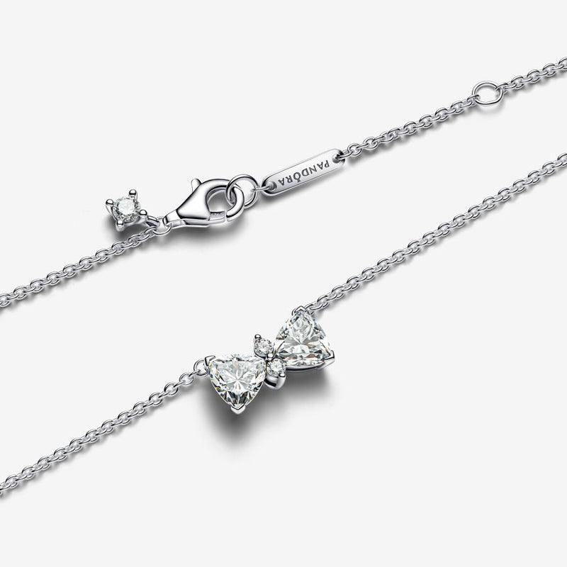 Pandora Sterling Silver Bow Collier W Clear Cz 45cm Necklace