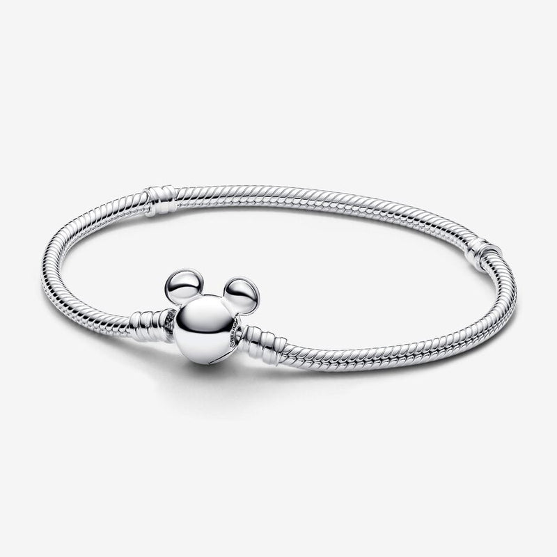 Disney snake chain sterling silver bracelet with Mickey Mouse clasp