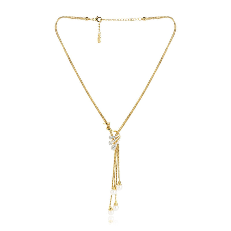 Estele - 24 CT gold plated trendy Glass Pearl Tassel Necklace set