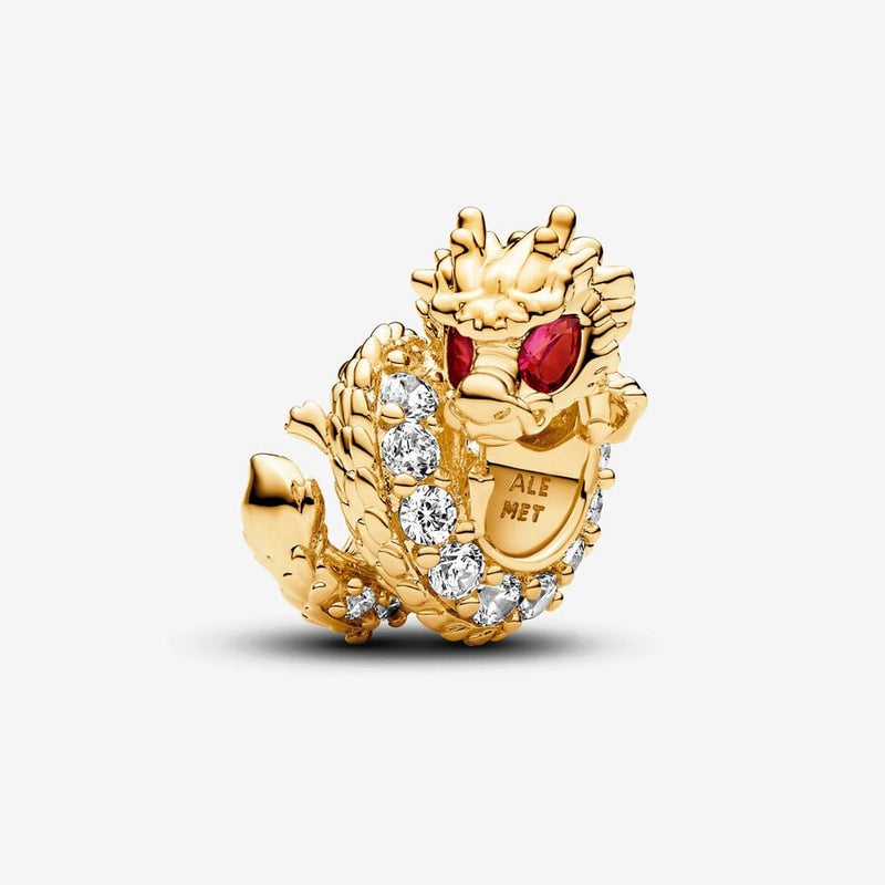 Pandora Dragon 14k gold-plated charm with fuchsia rose crystal and clear cubic zirconia