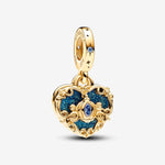 Pandora Disney Cinderella heart 14k gold-plated double dangle with fancy light blue cubic zirconia and glittery blue enamel
