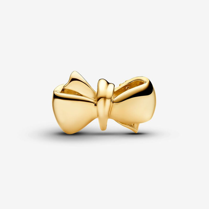 Pandora 14k Gold Palted Bow W Clear Cz Charm