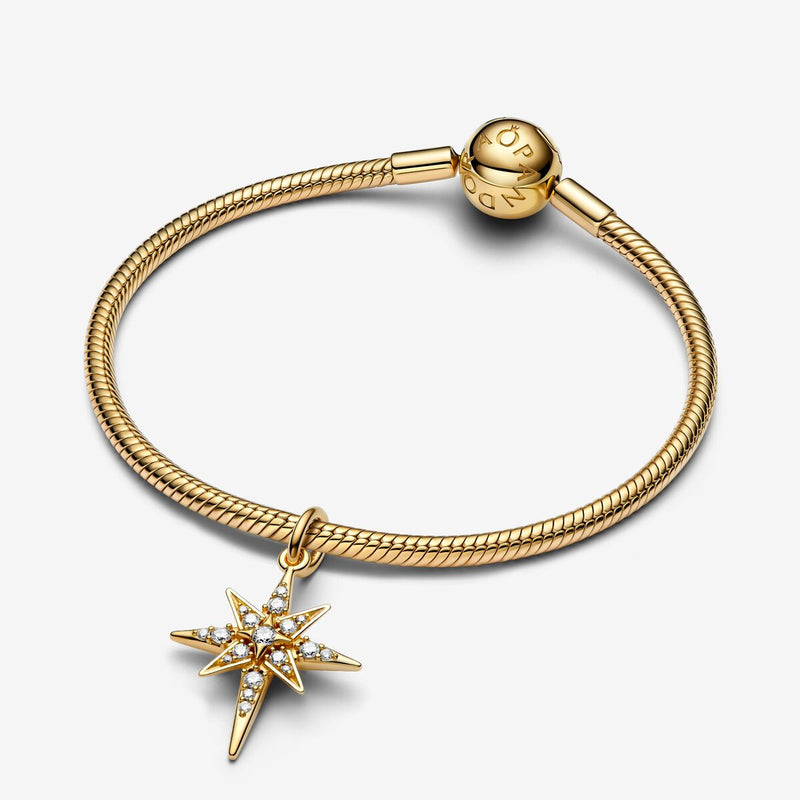 Pandora 14k Gold Plated Star W Clear Cz Charm