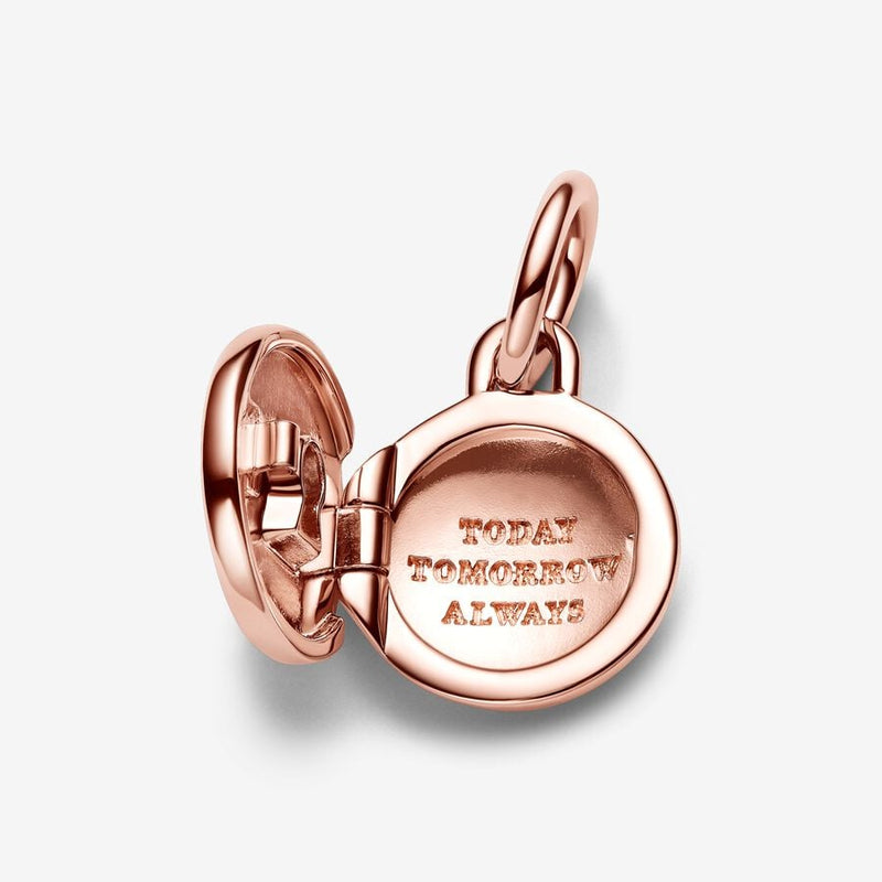 Pandora Key hole engravable locket 14k rose gold-plated dangle with clear cubic zirconia