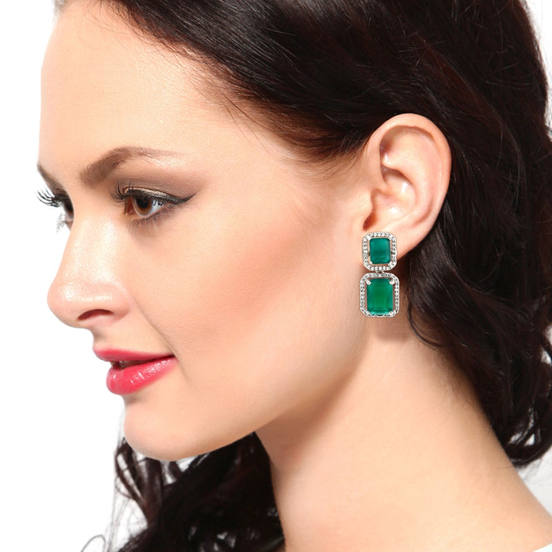 Estele Gift Aster Green emerald stones Earrings