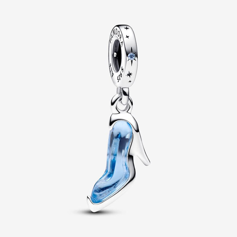 Pandora Disney Cinderella shoe sterling silver dangle with fancy light blue cubic zirconia and forever blue crystal