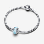 Pandora Disney sterling silver charm with light blue Murano glass and silver foil