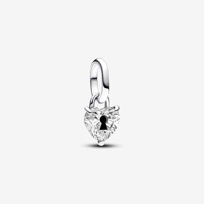 Pandora Keyhole heart sterling silver mini dangle with clear cubic zirconia and black enamel