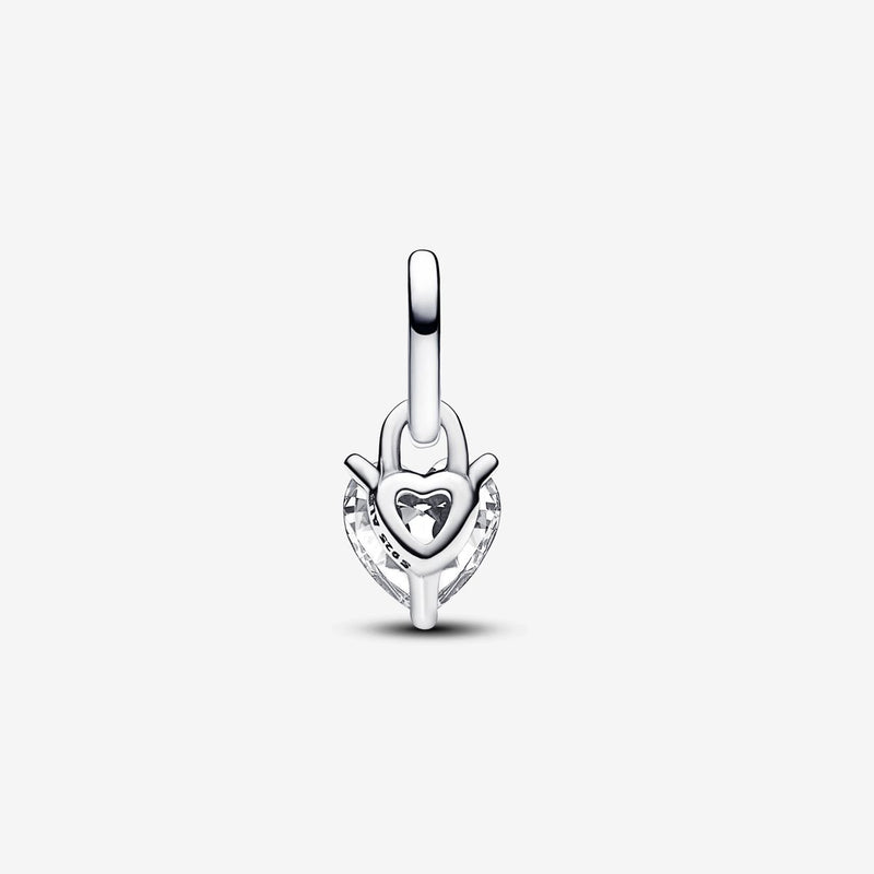 Pandora Keyhole heart sterling silver mini dangle with clear cubic zirconia and black enamel