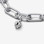 Pandora Keyhole heart sterling silver mini dangle with clear cubic zirconia and black enamel