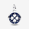 Pandora Clover sterling silver medallion with clear cubic zirconia and glittery blue enamel