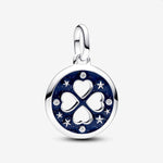 Pandora Clover sterling silver medallion with clear cubic zirconia and glittery blue enamel