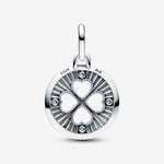 Pandora Clover sterling silver medallion with clear cubic zirconia and glittery blue enamel