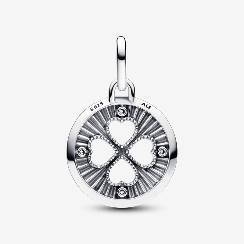Pandora Clover sterling silver medallion with clear cubic zirconia and glittery blue enamel