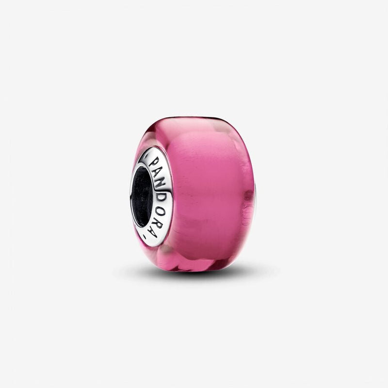 Pandora Sterling silver charm with pink Murano glass