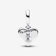 Pandora Padlock heart sterling silver double dangle with clear cubic zirconia and red enamel