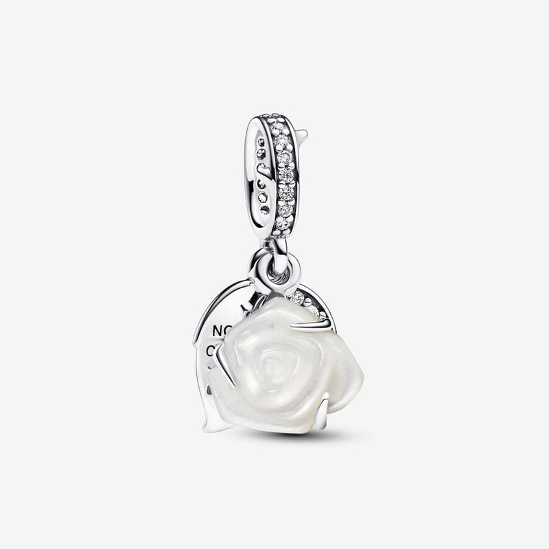 Pandora Sterling Silver White Rose Double Dangle Charm