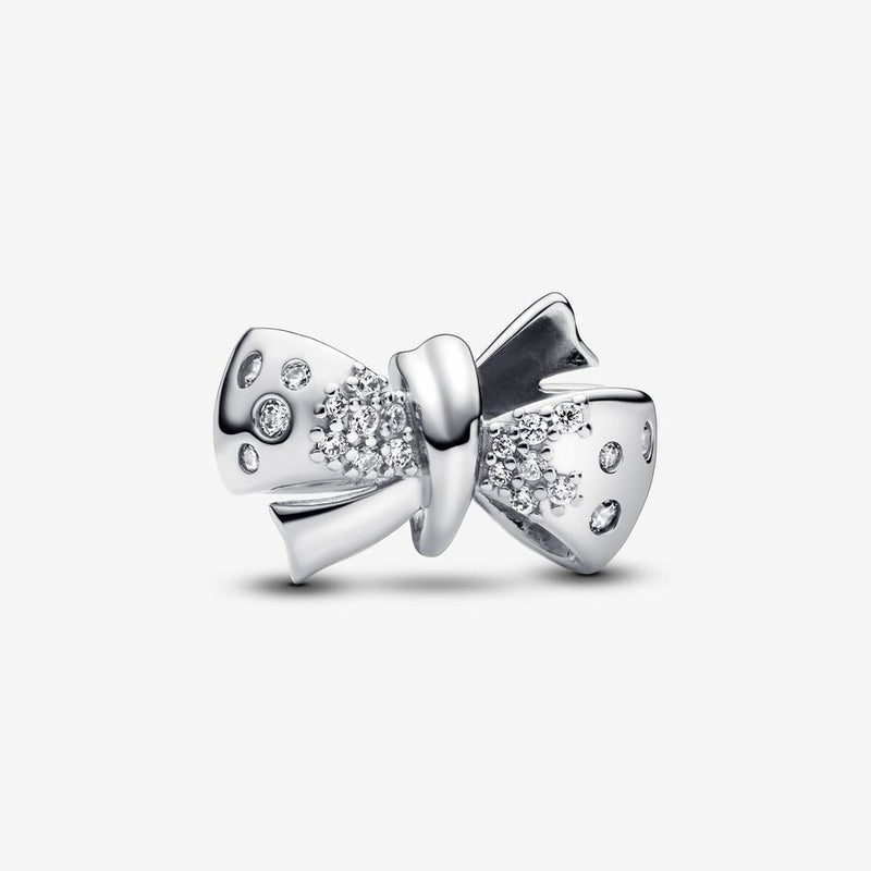 Pandora Sterling Silver Bow W Clear Cz Charm