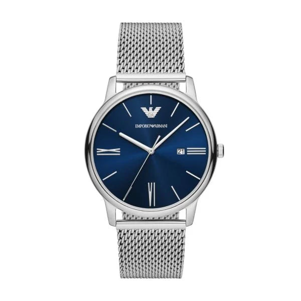 Emporio Armani Men's Silver-Tone Stainless Steel  Mesh Band Watch