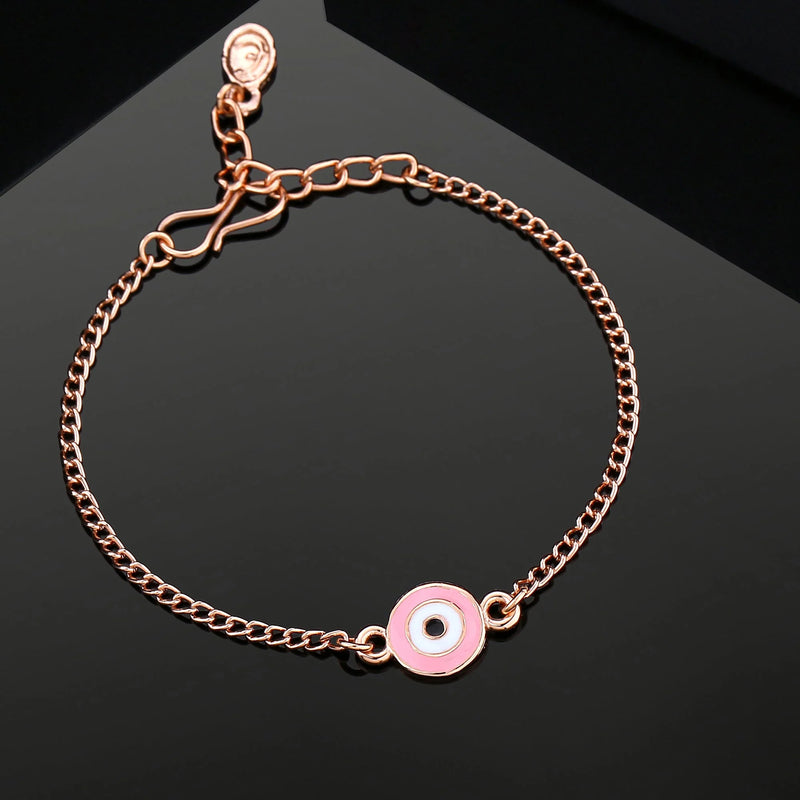 Estele Rg Plated Circular Eye Shape Pink & White Evil Eye Charm Bracelet