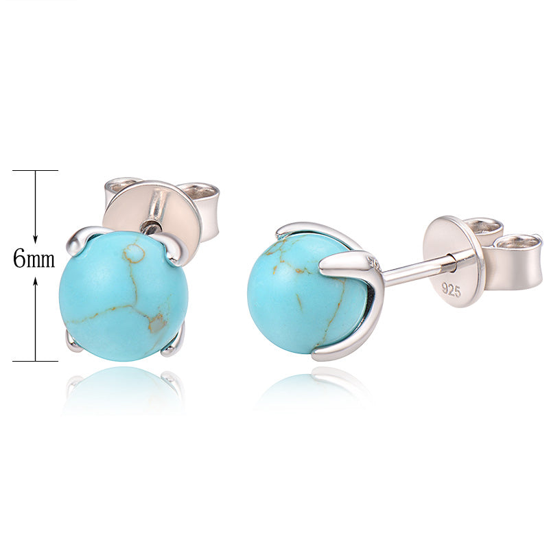 J&T STG Turquoise 6.5mm Rhodium Plated Earring