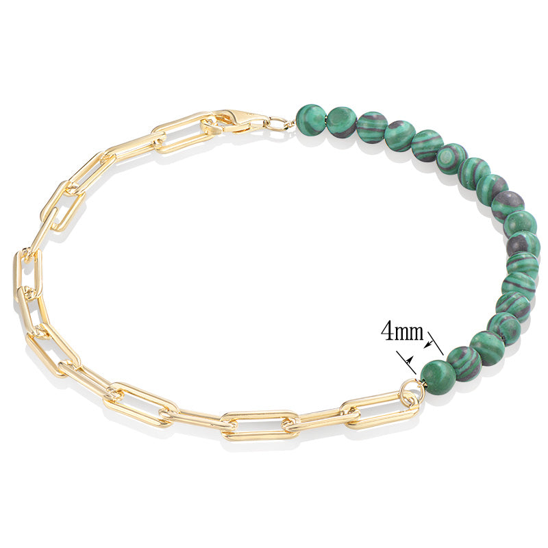 J&T  YG Plated  4mm Malachite 193Cm Bracelet