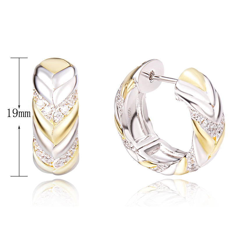 J&T  STG/ YG White Cz Rhdoium Plated Earring