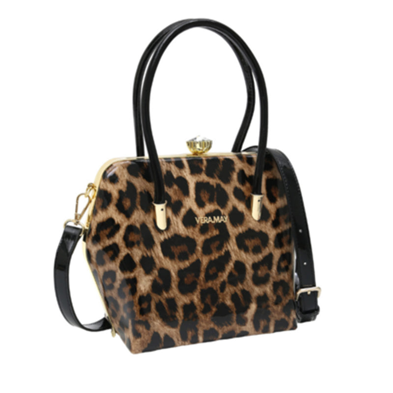 VERA MAY BRYSON SHINY PATENT VEGAN LEOPARD HANDBAG