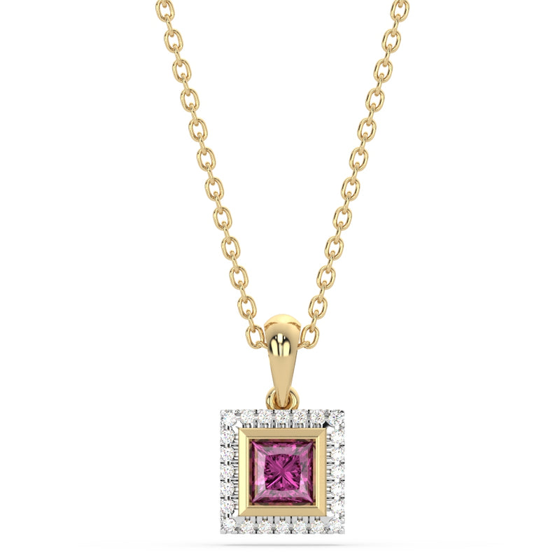 Nirvana 9ct Y/G 0.09ct dia 0.41ct Rhodolite GH I1 0.625G Diamond Pendant