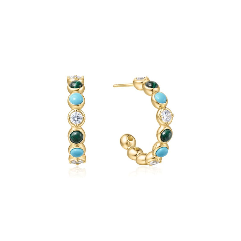 Ania Haie Voyager Gold/Silver Malachite/Turq Hoop Earring