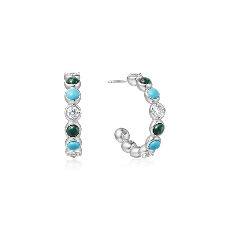 Ania Haie Voyager Gold/Silver Malachite/Turq Hoop Earring