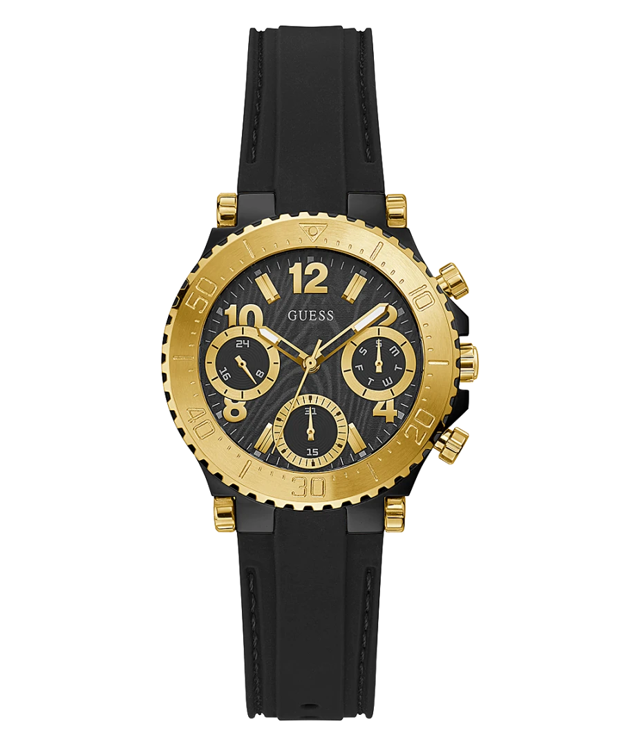 Guess Gold Tone Case Black Silicone Watch – Prouds Fiji