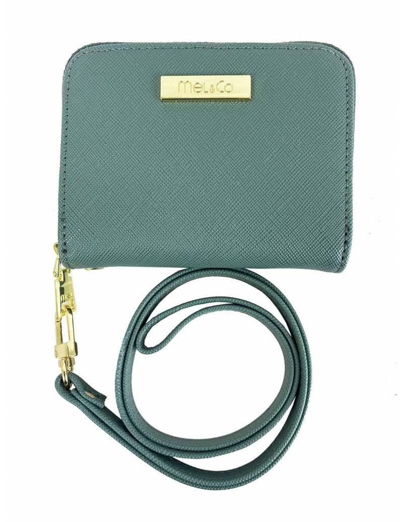 Mel & Co Saffiano Leatherette Zip-Around Card Holder With Lanyard
