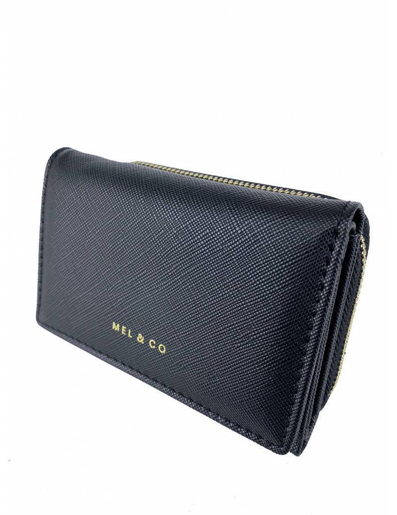 Saffiano-Effect Compact Tri-Fold Wallet