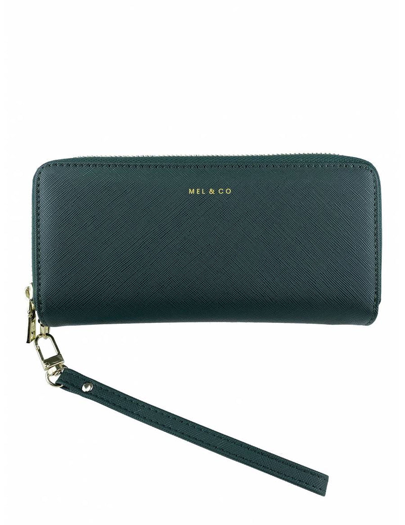 Mel & Co Saffiano-Effect Double Zip-Around Large Wallet With Wrist Strap