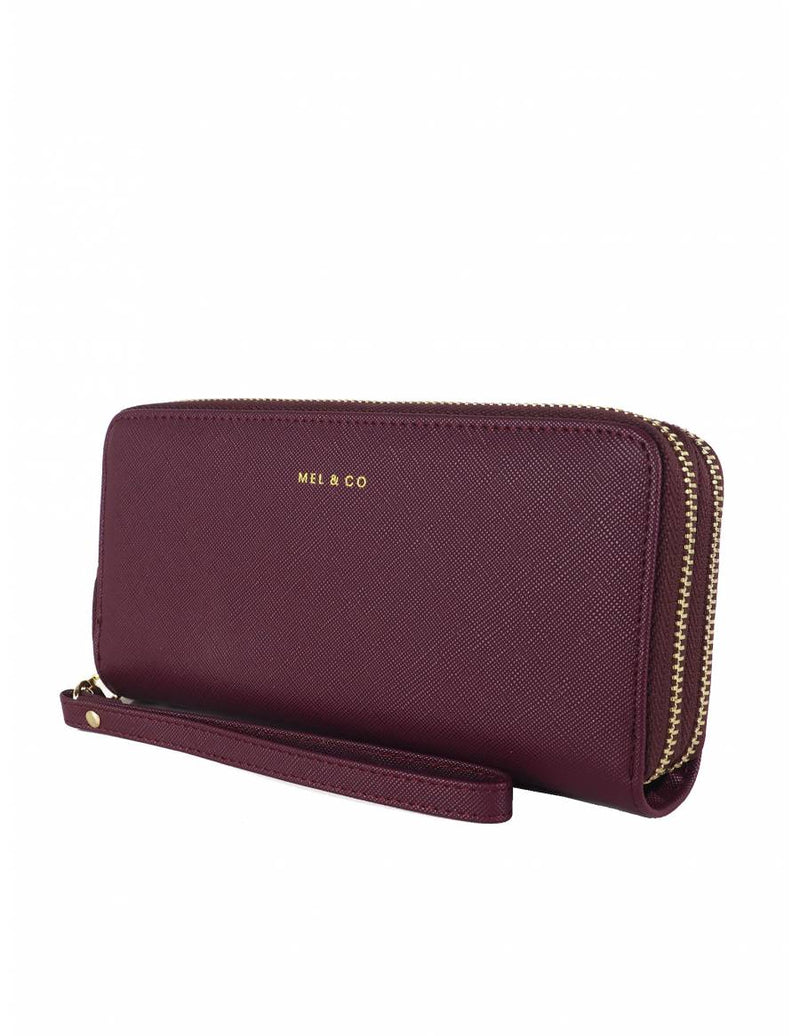 Mel & Co Saffiano-Effect Double Zip-Around Large Wallet With Wrist Strap