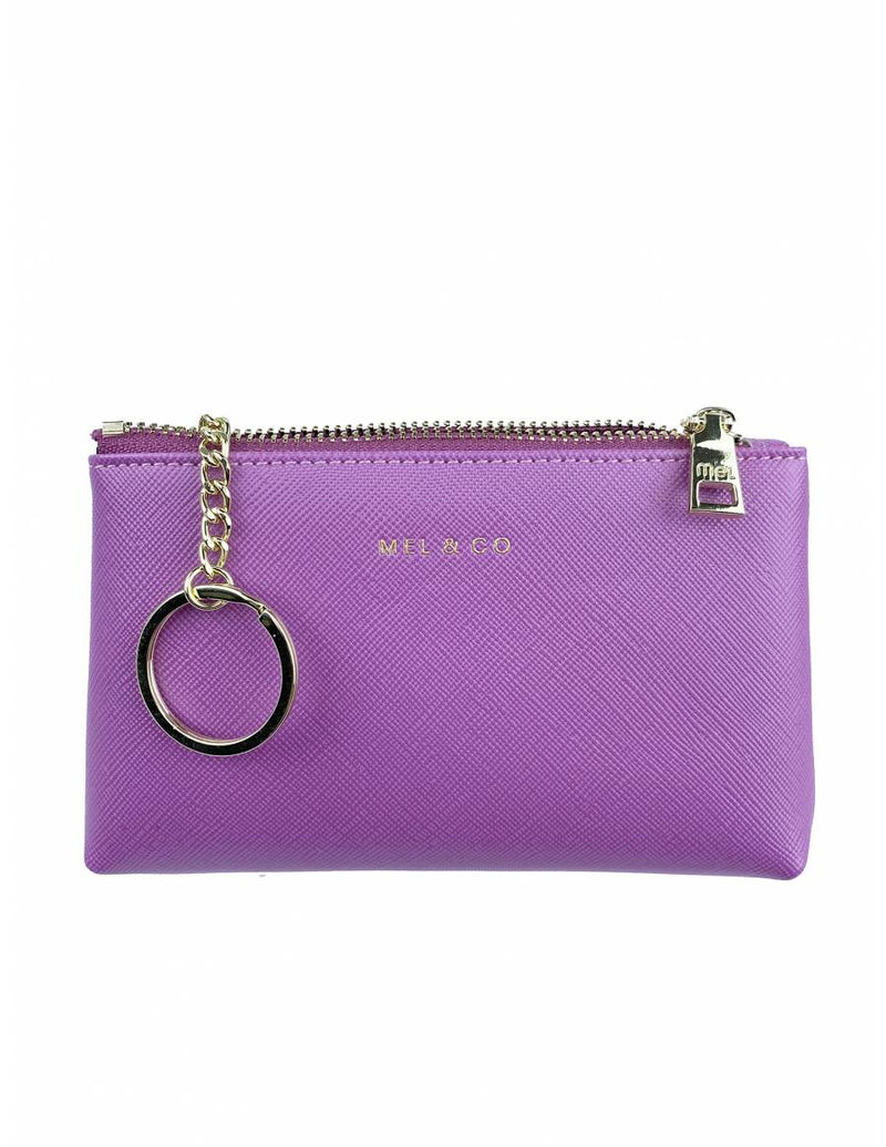 Saffiano-Effect Coin Pouch with Keyring