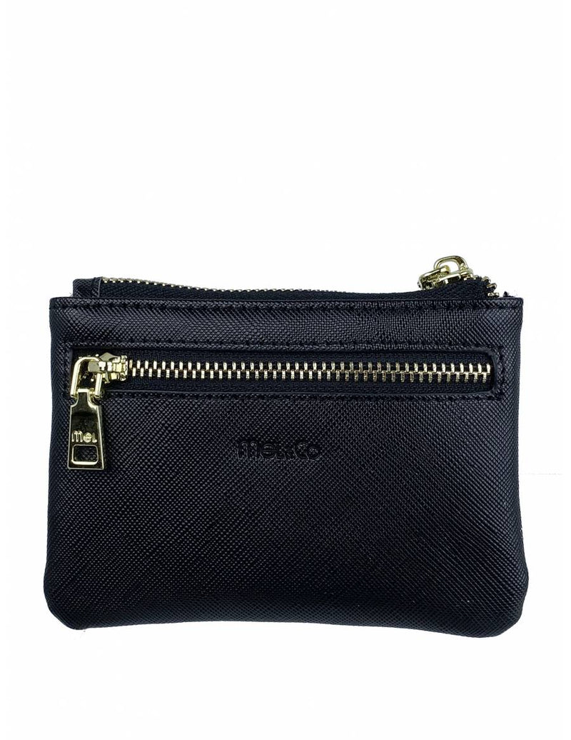 Saffiano-Effect Front Flap Pocket Pouch with Keyring