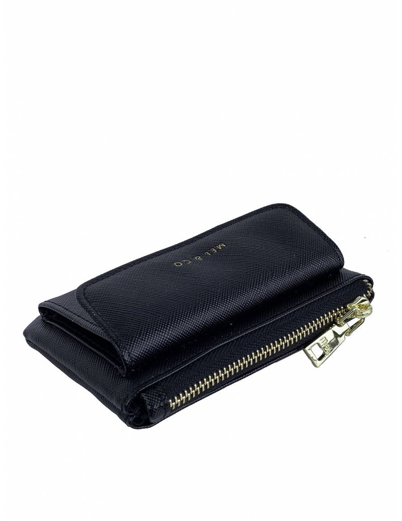 Saffiano-Effect Front Flap Pocket Pouch with Keyring