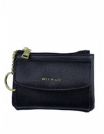 Saffiano-Effect Front Flap Pocket Pouch with Keyring