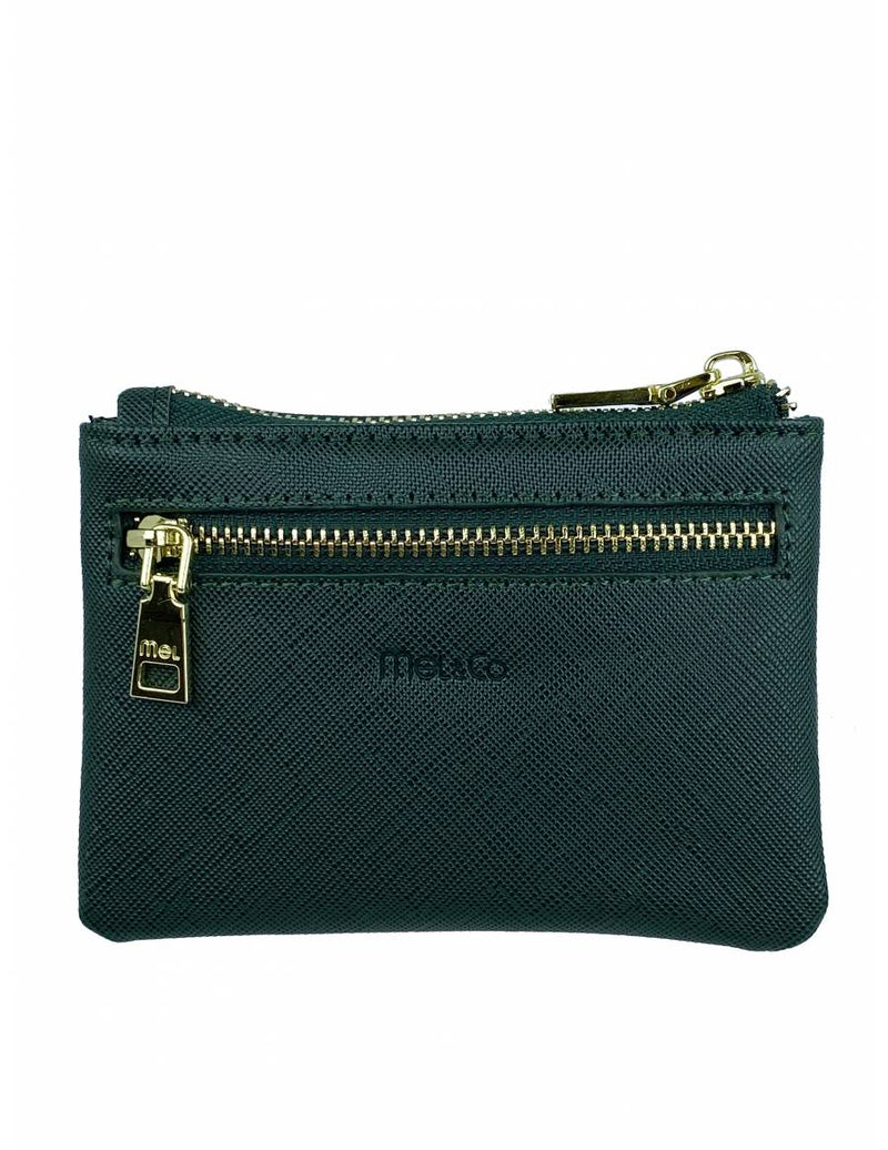 Saffiano-Effect Front Flap Pocket Pouch with Keyring