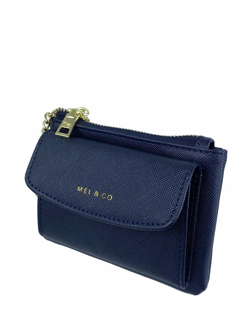 Saffiano-Effect Front Flap Pocket Pouch with Keyring