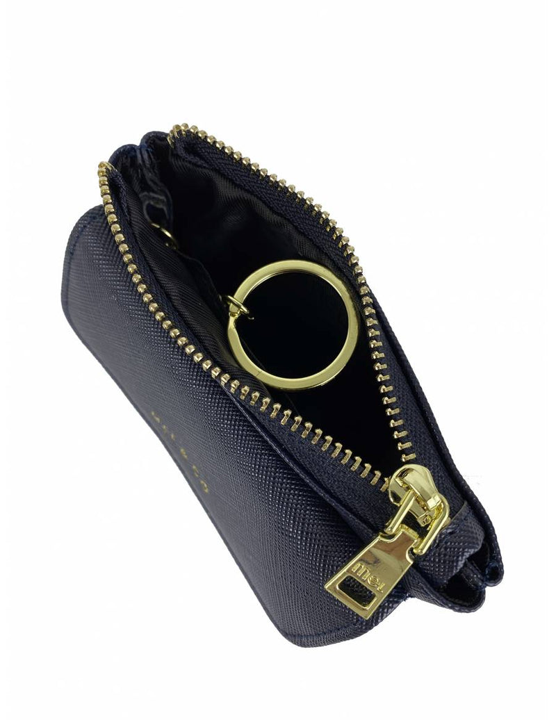 Saffiano-Effect Front Flap Pocket Pouch with Keyring