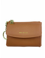 Saffiano-Effect Front Flap Pocket Pouch with Keyring