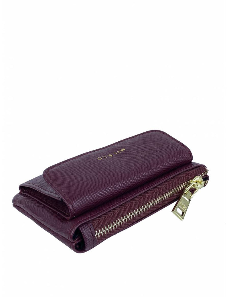 Saffiano-Effect Front Flap Pocket Pouch with Keyring