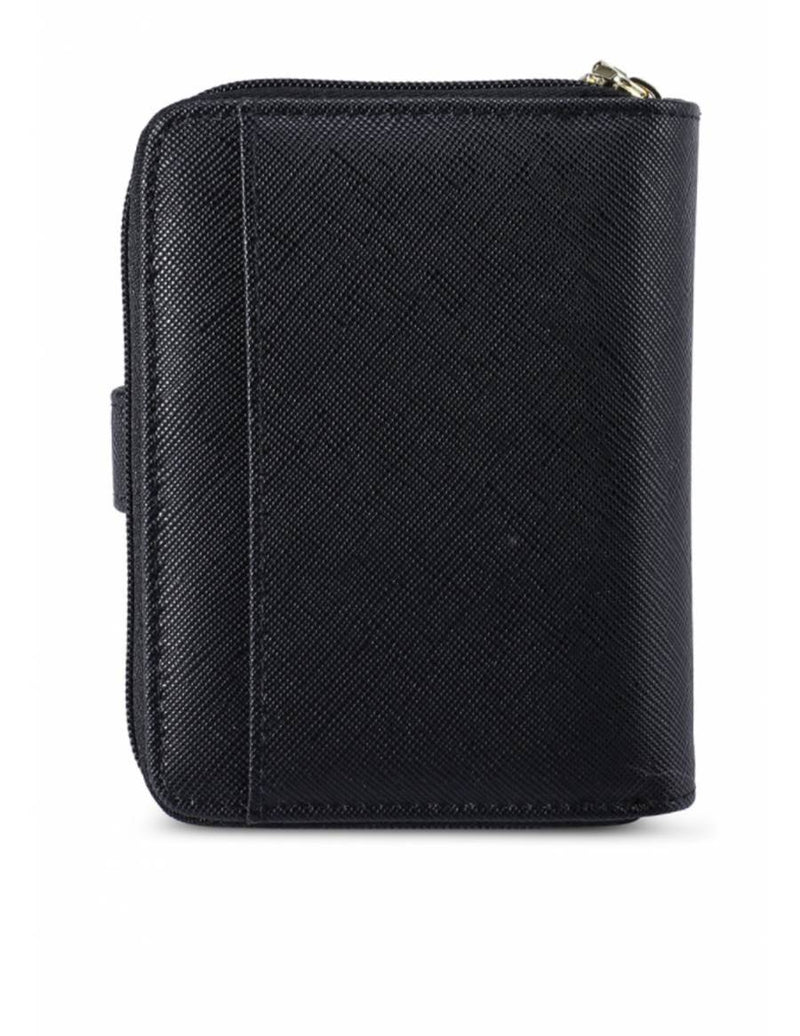 Saffiano Leatherette Bifold Side Zipped Compartment Wallet