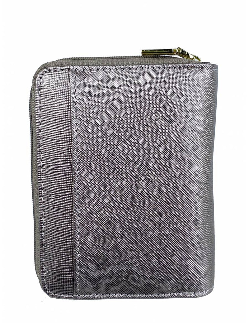 Saffiano Leatherette Bifold Side Zipped Compartment Wallet