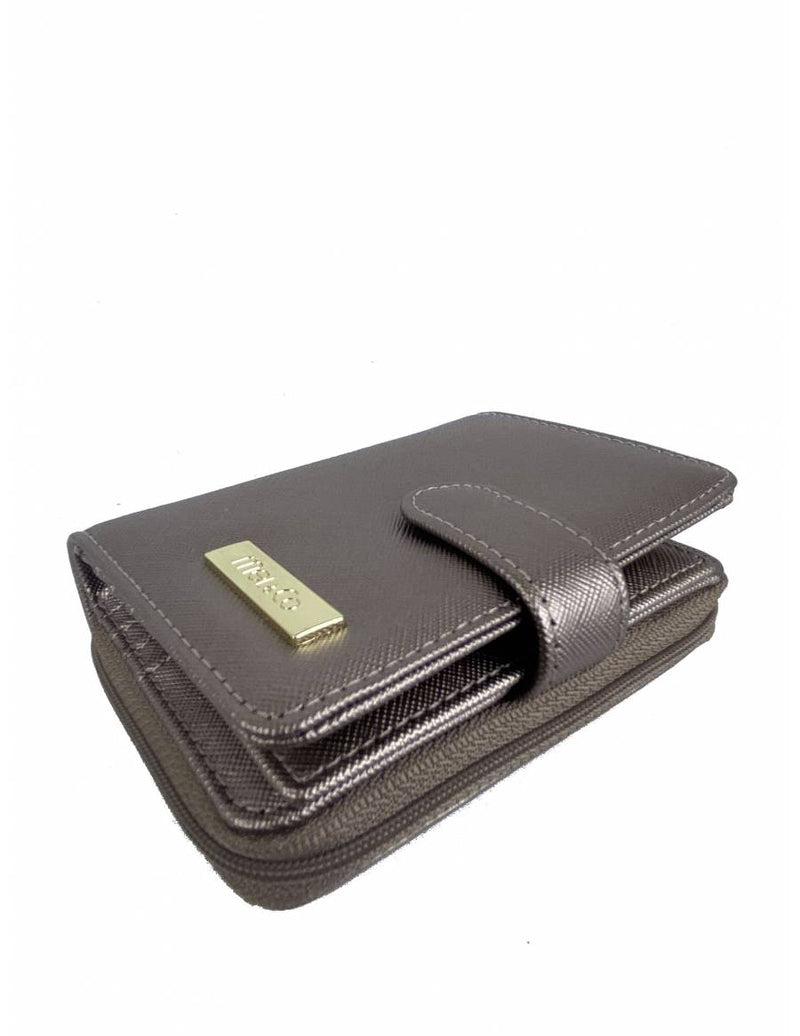 Saffiano Leatherette Bifold Side Zipped Compartment Wallet